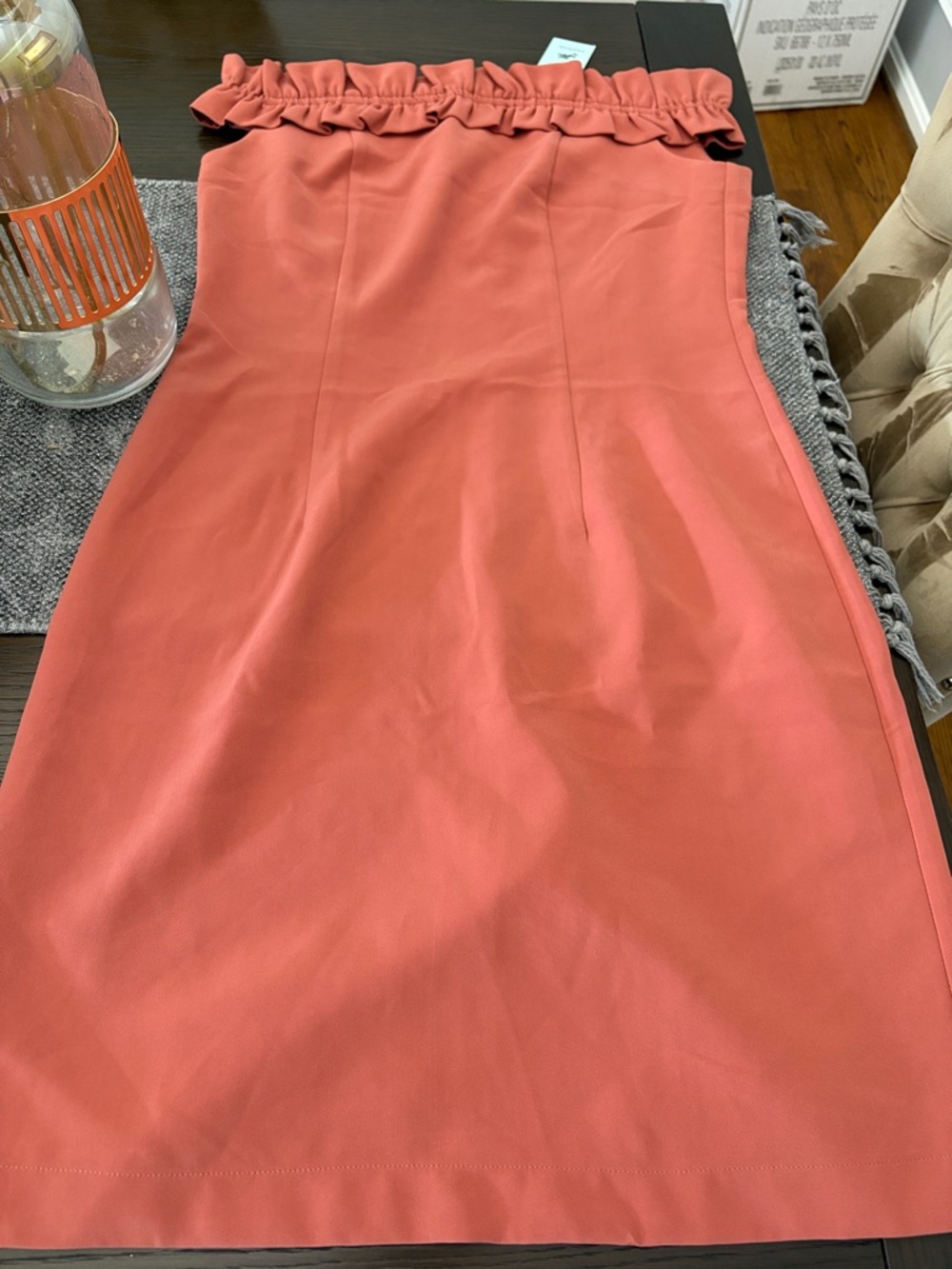 Ruffle-Neck Sleeveless Midi Dress in Burnt Orange